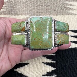 Navajo Native American Sterling Silver Natural Turquoise Cuff Bracelet 7.25"